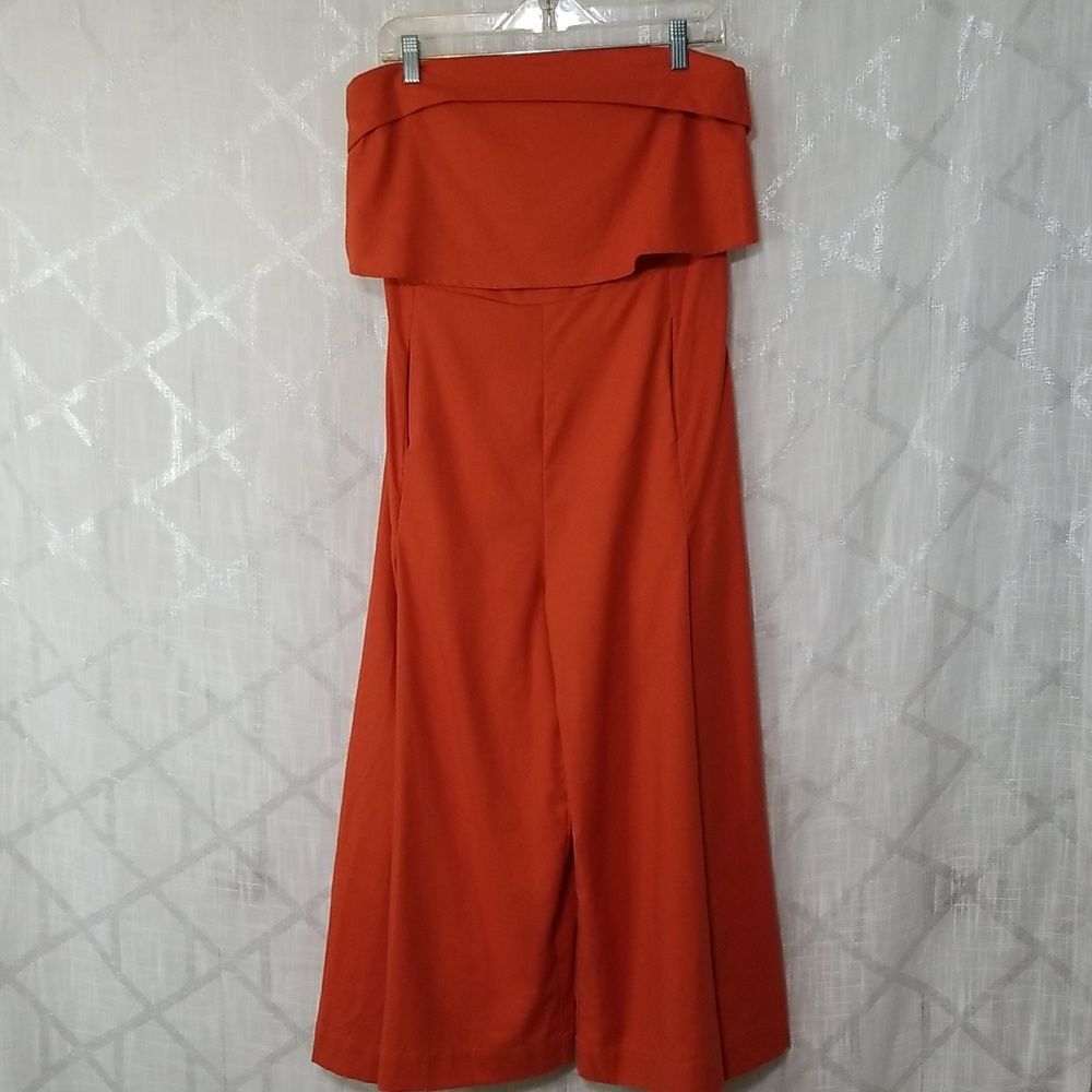 Davi & Dani Linen Blend Jumpsuit Women's Medium Wide Leg Orange